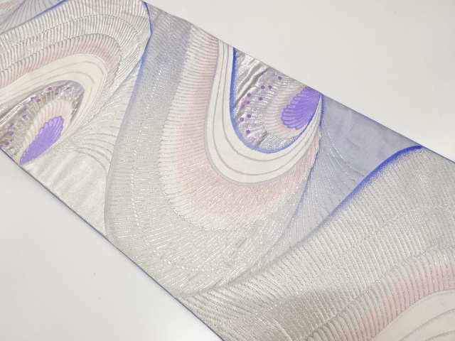 JAPANESE KIMONO / ANTIQUE FUKURO OBI / SILK / WOVEN PEACOCK FEATHERS